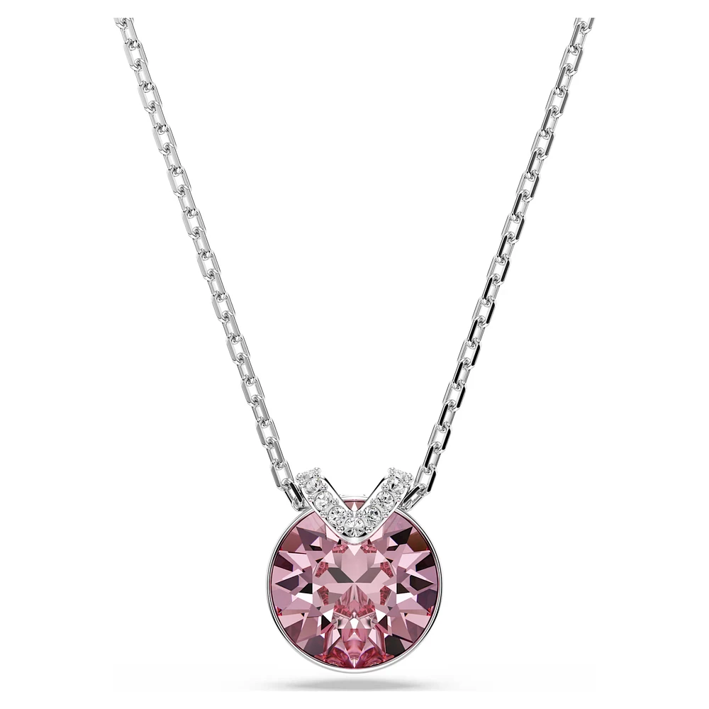 Swarovski - Bella V pendant, Round cut, Pink, Rhodium plated 5734230