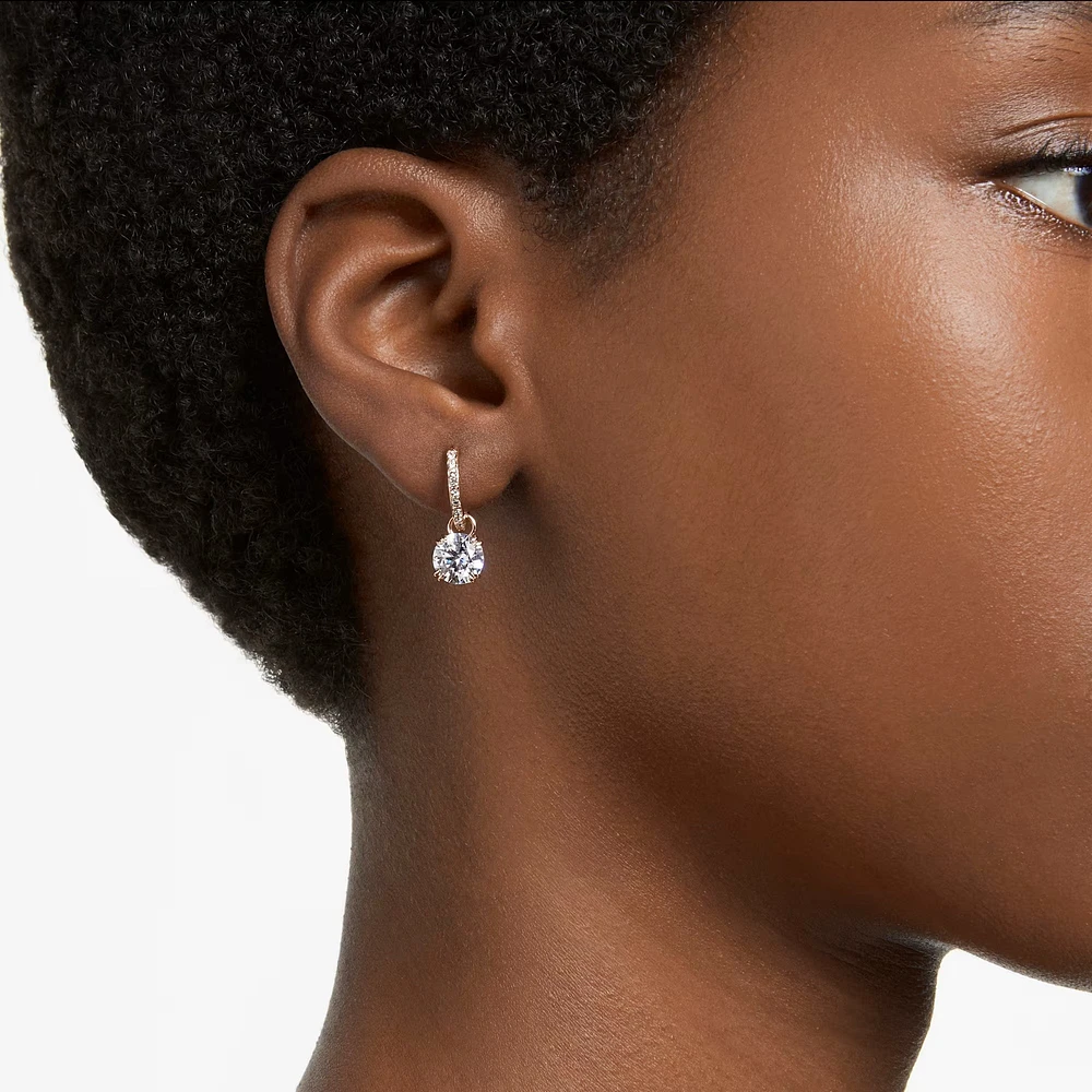 Swarovski Constella/Stilla drop earrings, Round cut, White, Rose gold-tone plated - 5639975/5648991 (SS)
