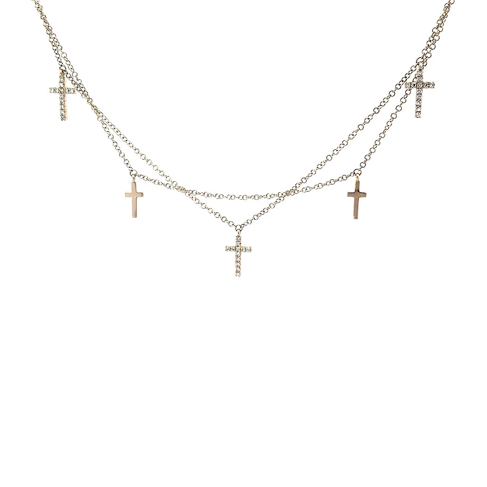 14K Yellow Gold 0.24 cttw Diamond Cross Bracelet