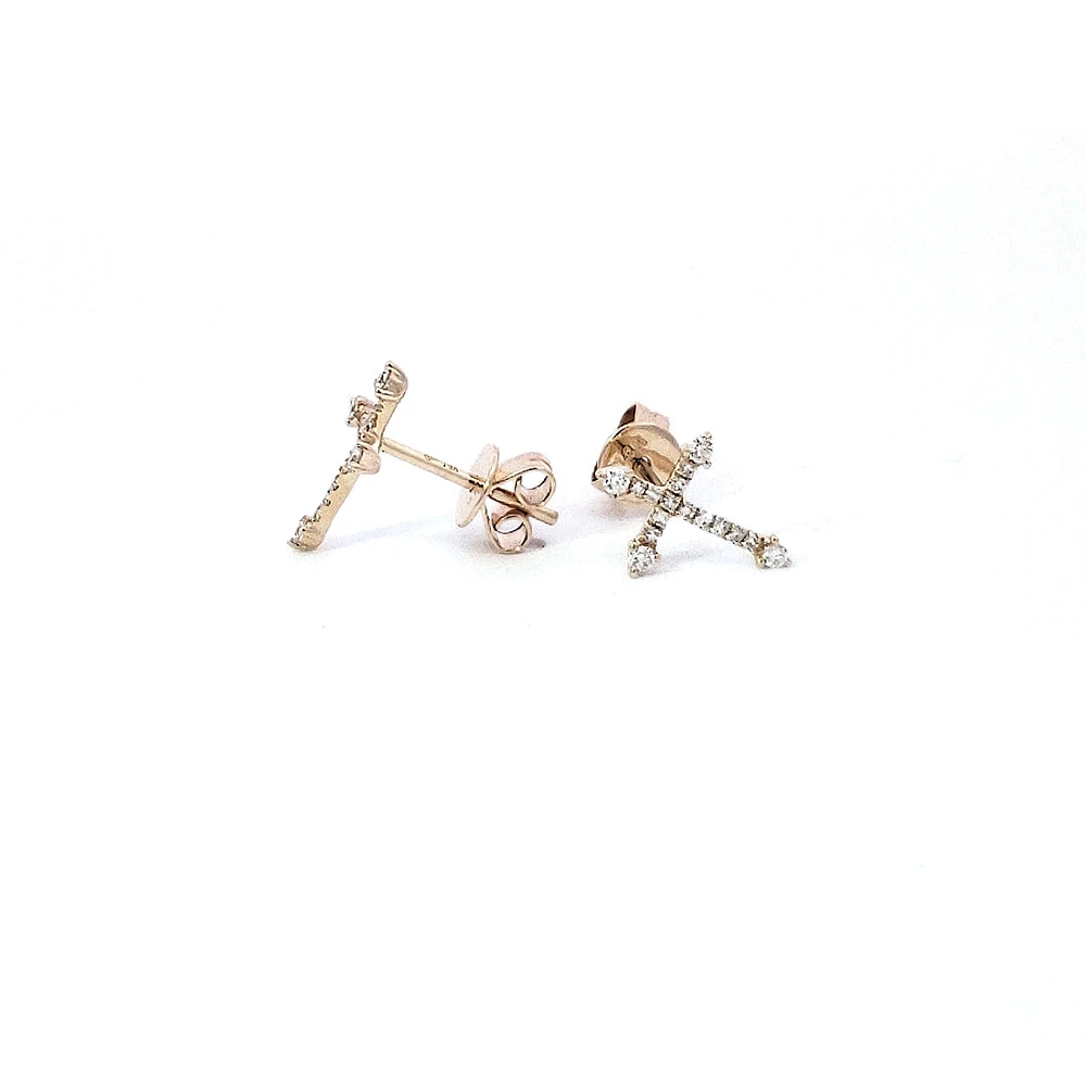 14K Yellow Gold 0.17 cttw Diamond Cross Earrings