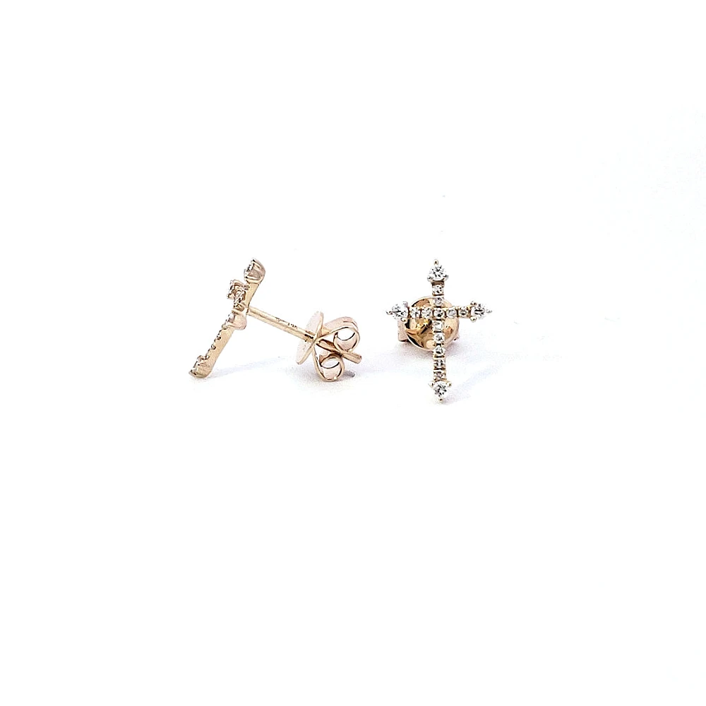 14K Yellow Gold 0.17 cttw Diamond Cross Earrings