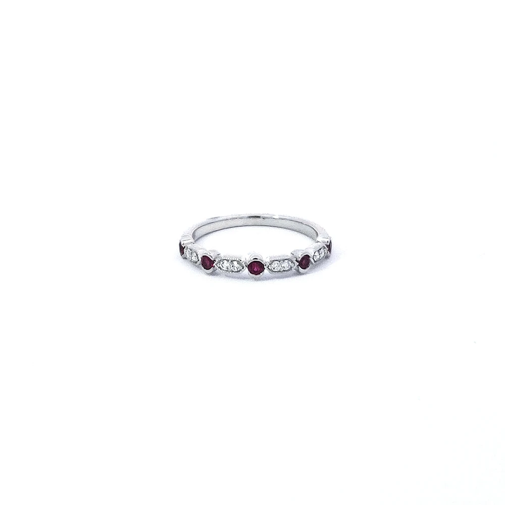 14K White Gold Ruby and Diamond Ring