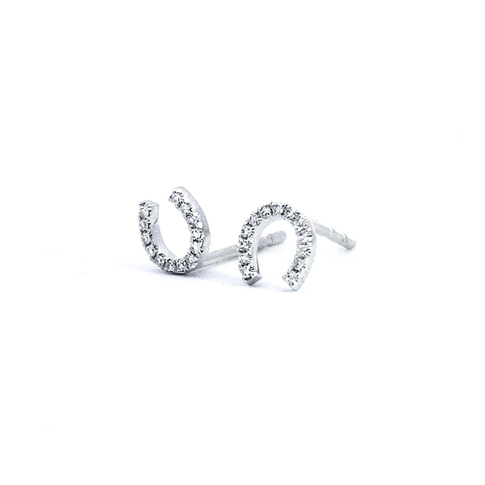 14K White Gold 0.06 cttw Diamond Horseshoe Earrings