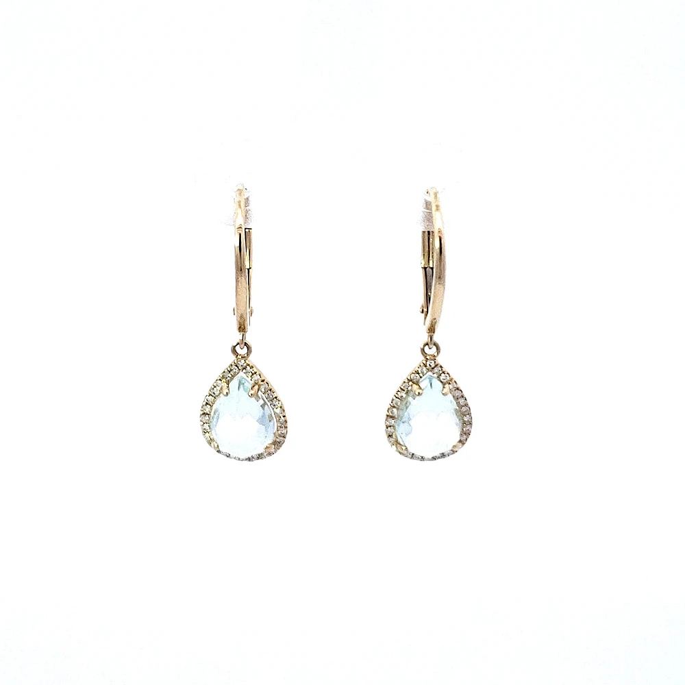 14K Yellow Gold Diamond and Aquamarine Earrings