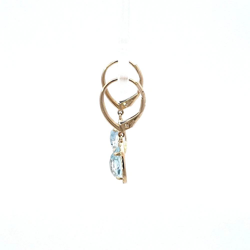 14K Yellow Gold Diamond and Aquamarine Earrings