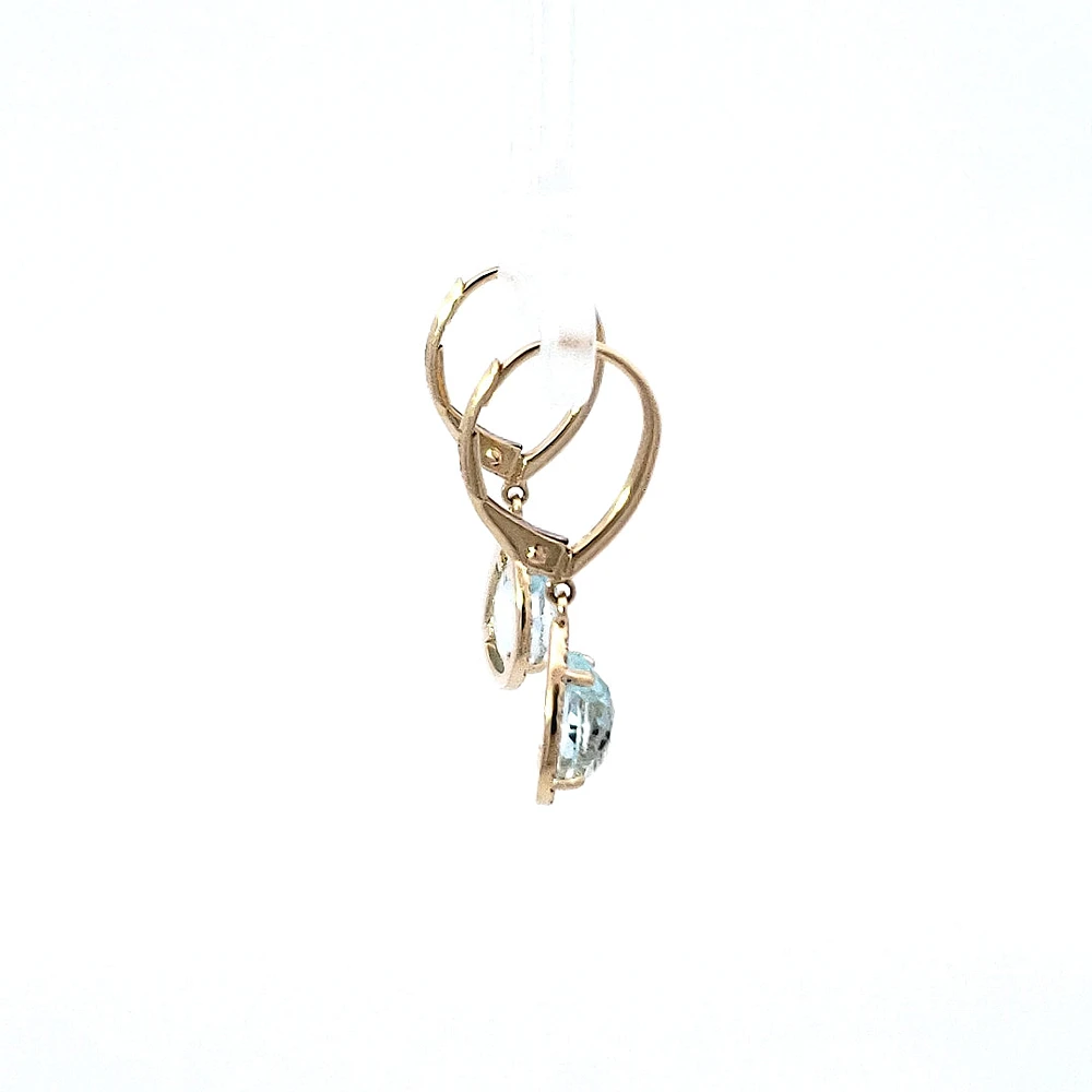 14K Yellow Gold Diamond and Aquamarine Earrings