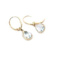 14K Yellow Gold Diamond and Aquamarine Earrings