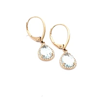 14K Yellow Gold Diamond and Aquamarine Earrings