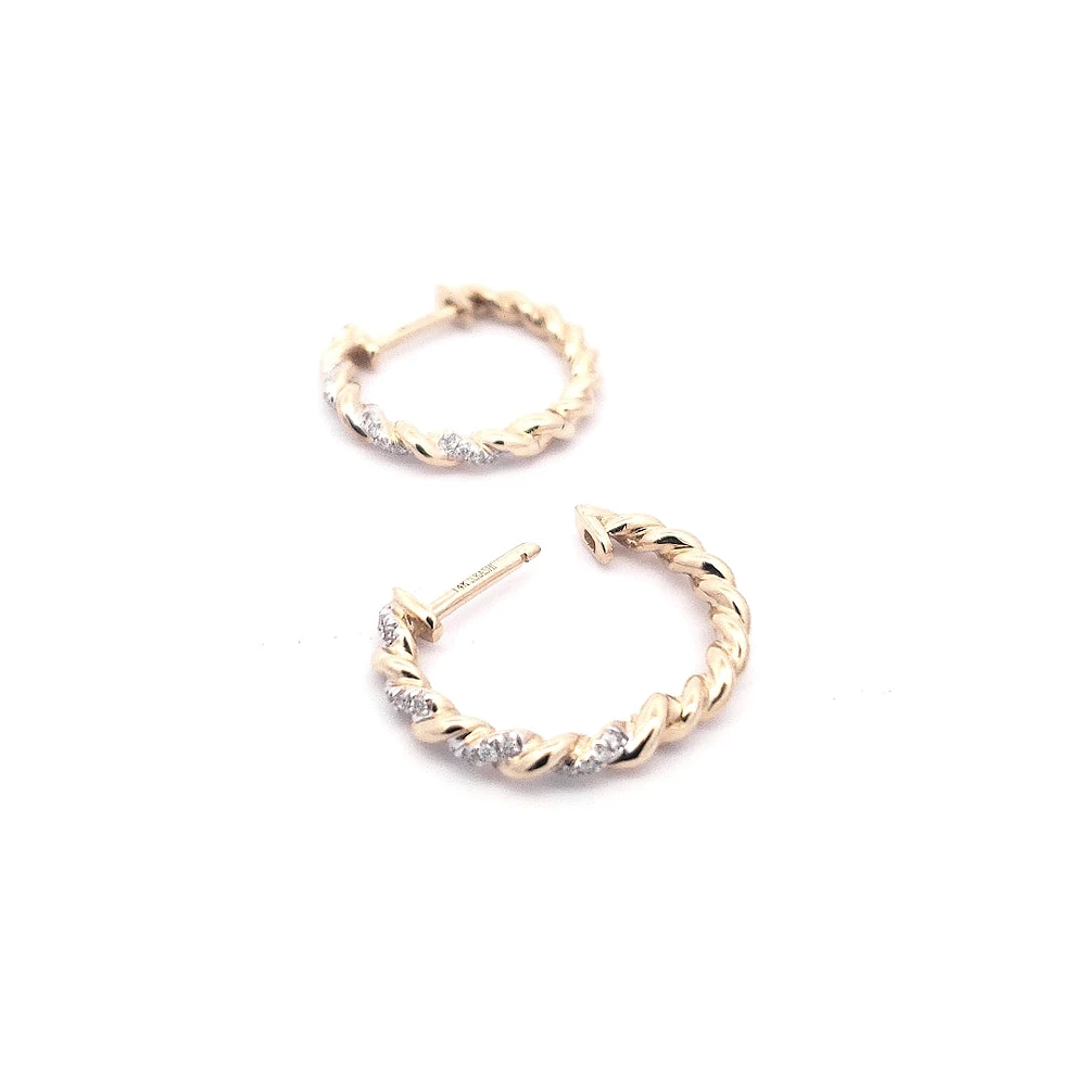 14K Yellow Gold 0.10 cttw Diamond Hoop Earring