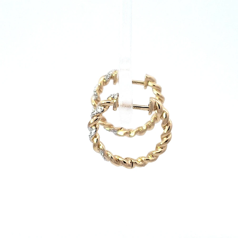 14K Yellow Gold 0.10 cttw Diamond Hoop Earring