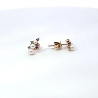 14K Yellow Gold 0.12 cttw Diamond and Pearl Earrings