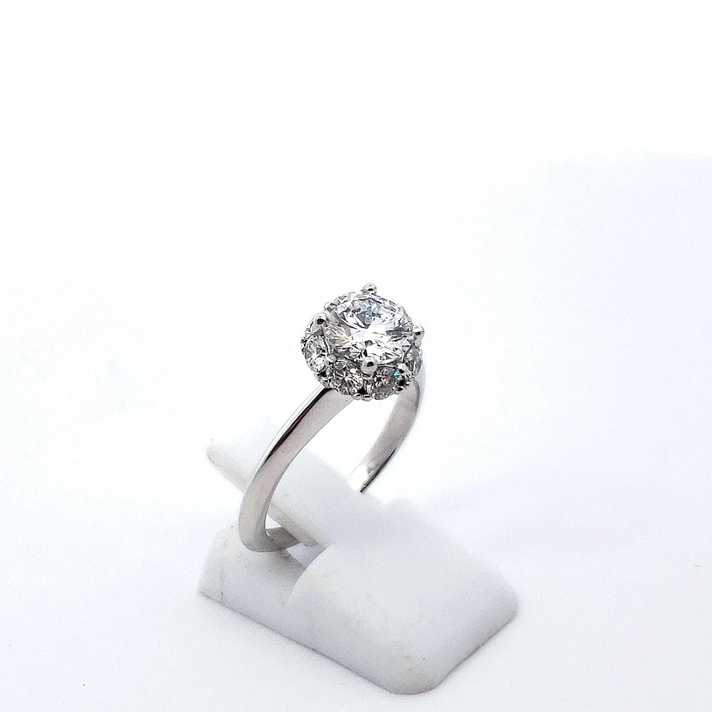 14K White Gold 1.90 cttw Lab Grown Diamond Solitare with Halo - /
