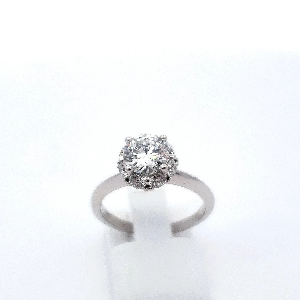 14K White Gold 1.90 cttw Lab Grown Diamond Solitare with Halo - /