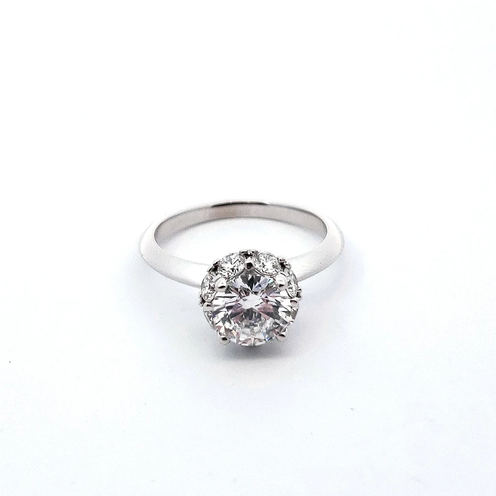 14K White Gold 1.90 cttw Lab Grown Diamond Solitare with Halo - /
