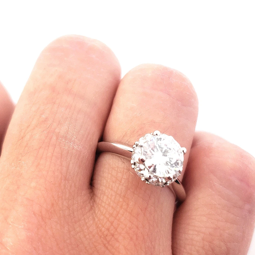 14K White Gold 1.90 cttw Lab Grown Diamond Solitare with Halo - /