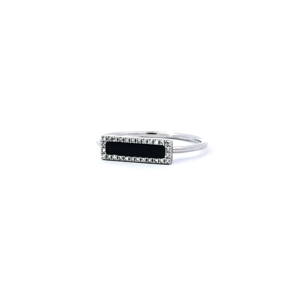 14K White Gold 0.24 Onyx & 0.06 cttw Diamond Ring