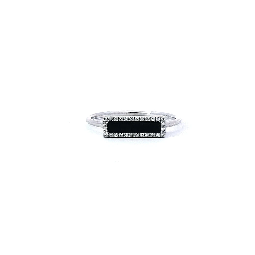 14K White Gold 0.24 Onyx & 0.06 cttw Diamond Ring