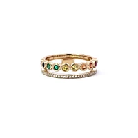 14K Yellow Gold Rainbow Sapphire & Diamond Ring