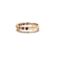 14K Yellow Gold Rainbow Sapphire & Diamond Ring