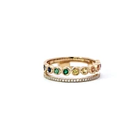 14K Yellow Gold Rainbow Sapphire & Diamond Ring
