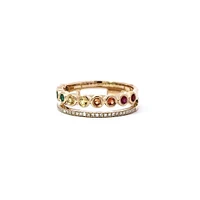 14K Yellow Gold Rainbow Sapphire & Diamond Ring