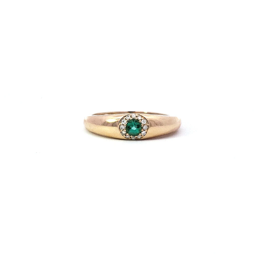 14K Yellow Gold Emerald and Diamond Ring