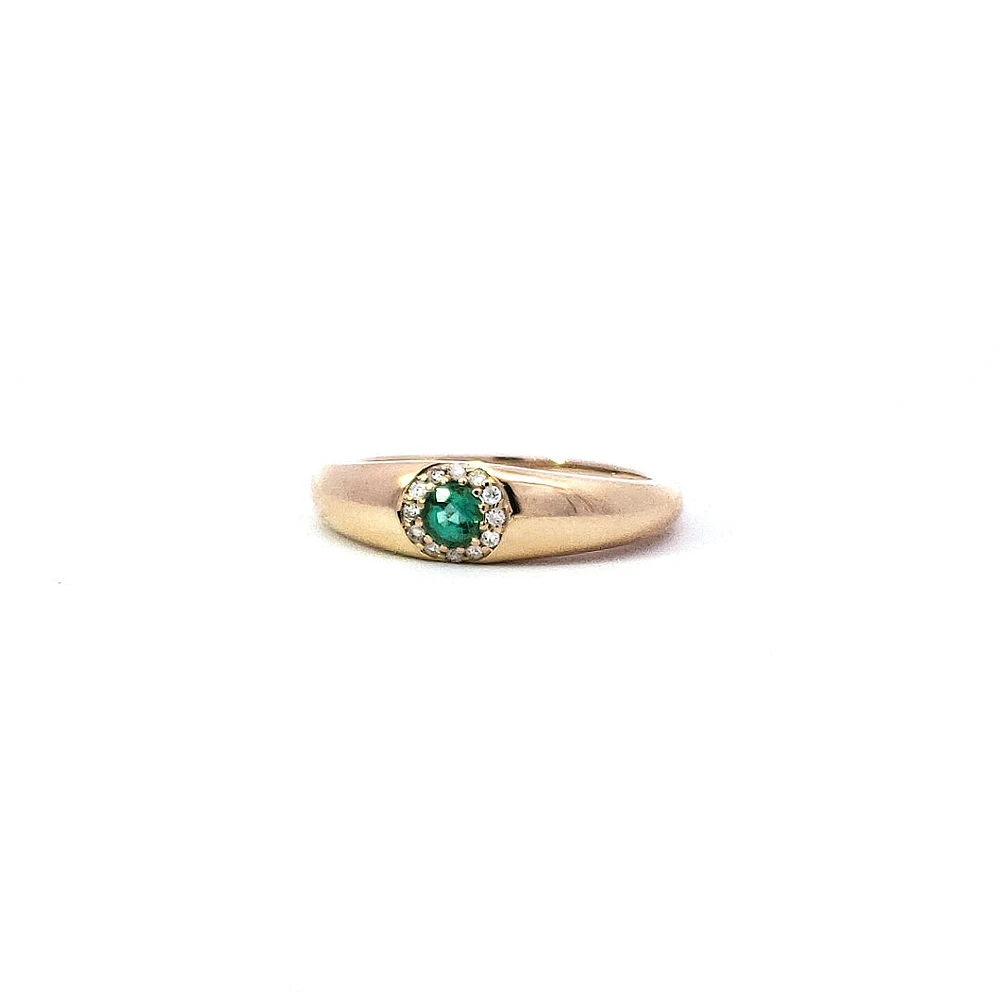 14K Yellow Gold Emerald and Diamond Ring