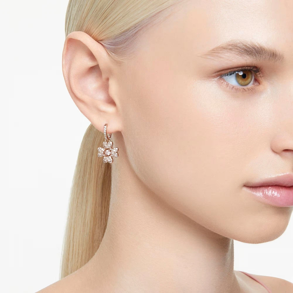 Swarovski - Idyllia drop earrings, Clover, White, Rose gold-tone plated - 5674212