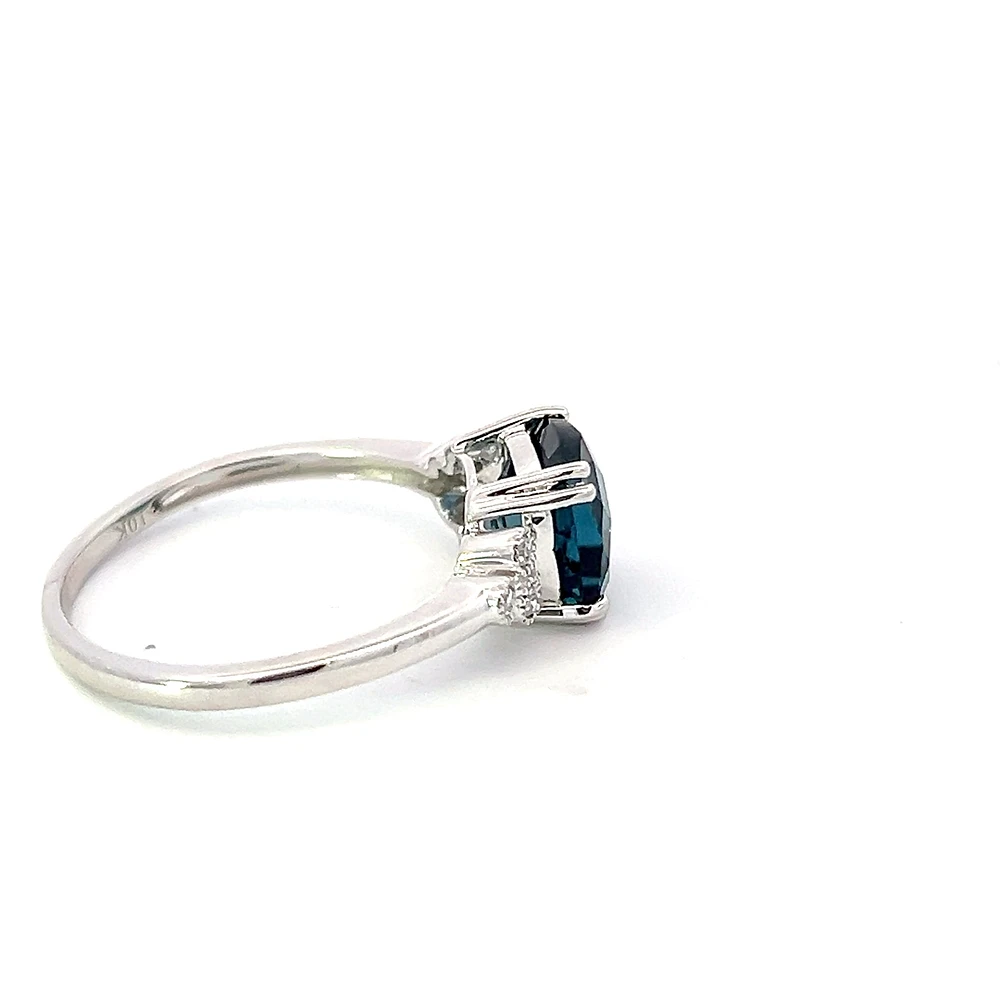 10K White Gold 8mm Cushion Cut London Blue Topaz and 0.06cttw Diamond Ring - Size 7