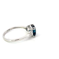 10K White Gold 8mm Cushion Cut London Blue Topaz and 0.06cttw Diamond Ring - Size 7