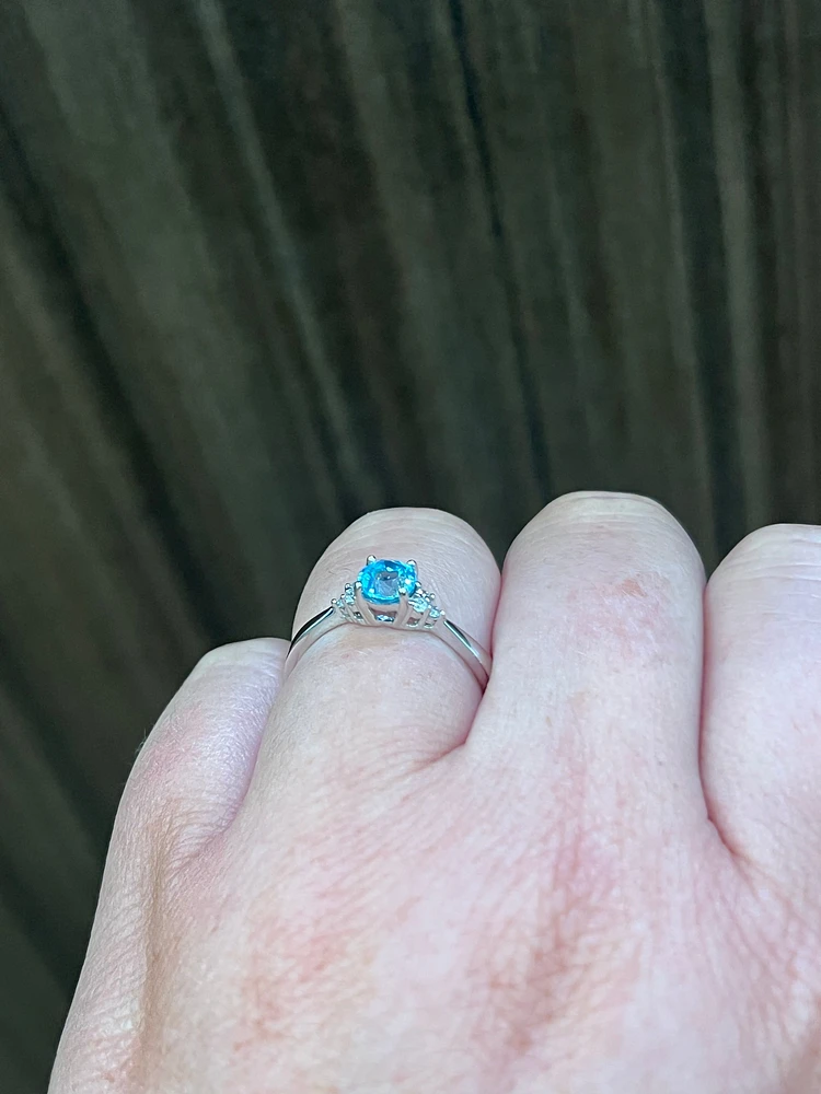 10K White Gold Blue Topaz and 0.06cttw Diamond Ring - 6