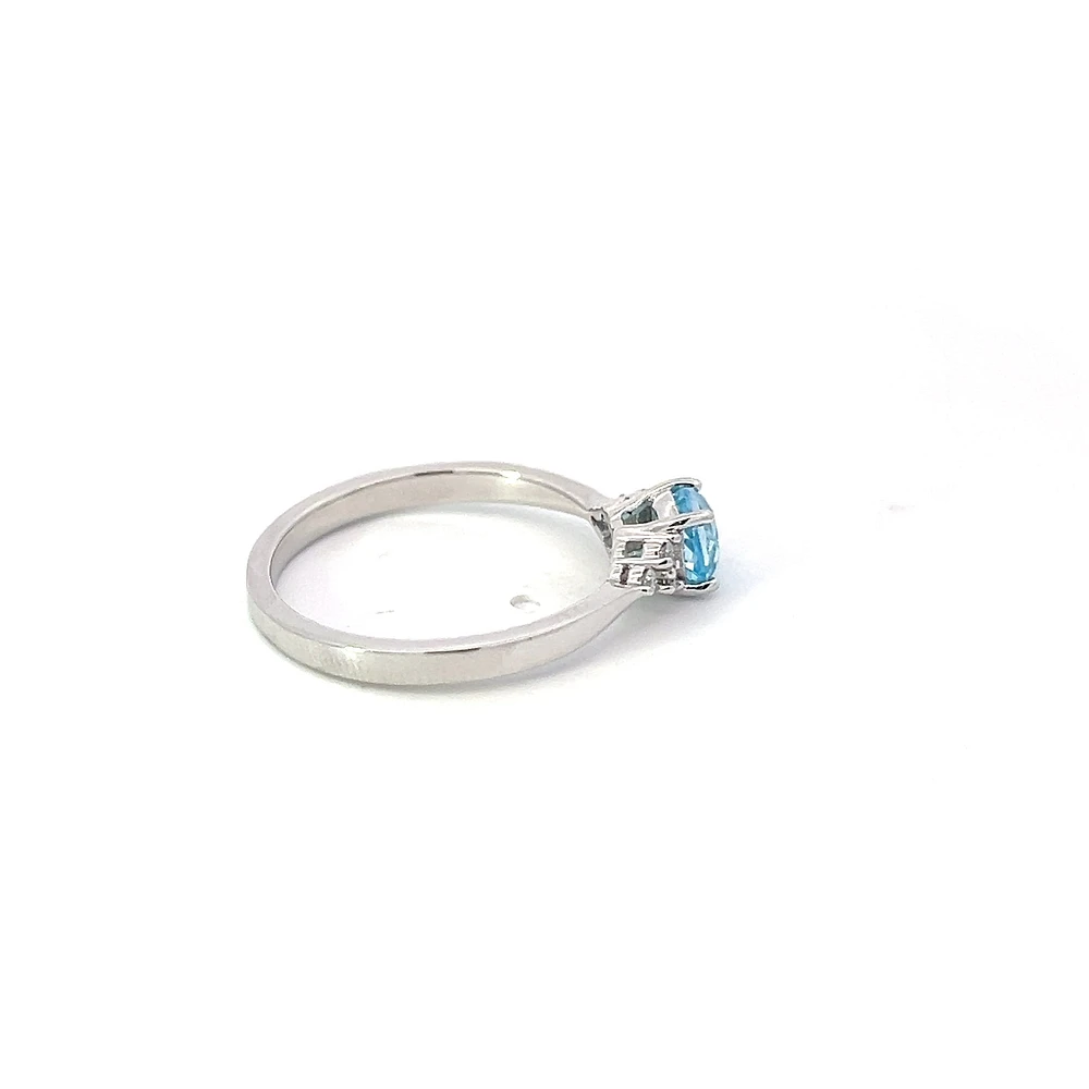 10K White Gold Blue Topaz and 0.06cttw Diamond Ring - 6