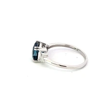 10K White Gold 8mm Cushion Cut London Blue Topaz and 0.06cttw Diamond Ring - Size 7