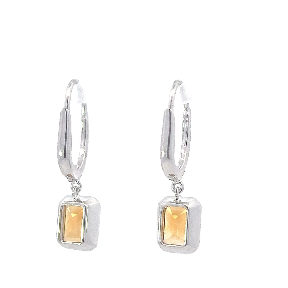 14K Gold Citrine and Diamond Dangle Earring