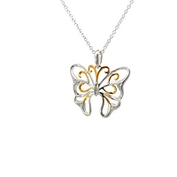 10K 2 Tone Gold 0.02cttw Diamond Butterfly Pendant, 18"