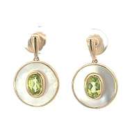 10K Yellow Gold Peridot and Mother of Pearl Earrings