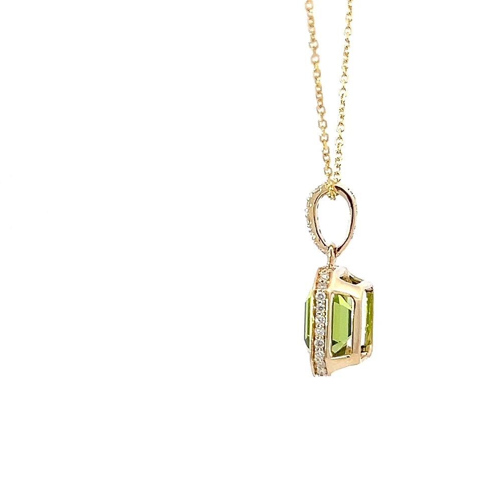 14K Yellow Gold 2.41cttw Peridot and 0.16cttw Diamond Necklace - 18 Inches