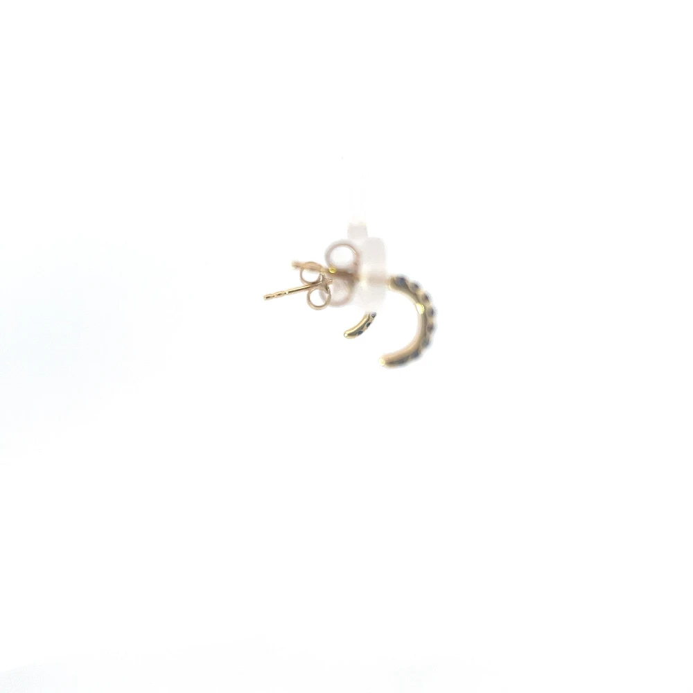 10K Yellow Gold Sapphire & Diamond Half Hoop Earrings