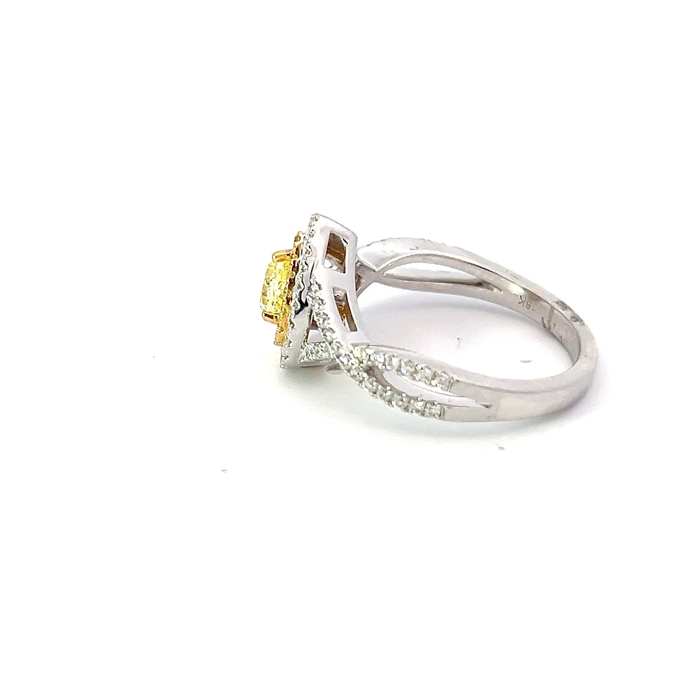 18K White Gold Fancy Yellow and White Diamond Ring
