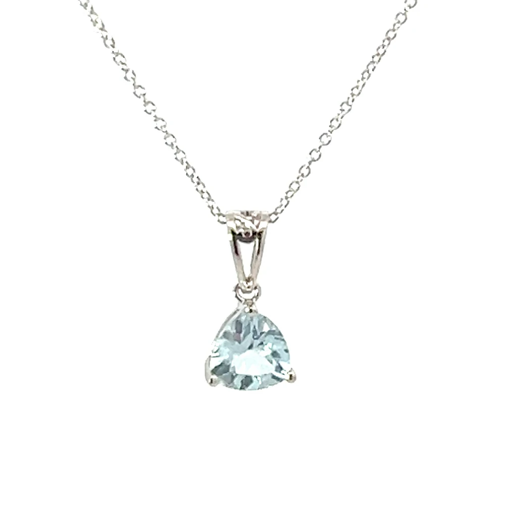 10K White Gold 6.0mm Trillion Cut Aquamarine Pendant - 18"