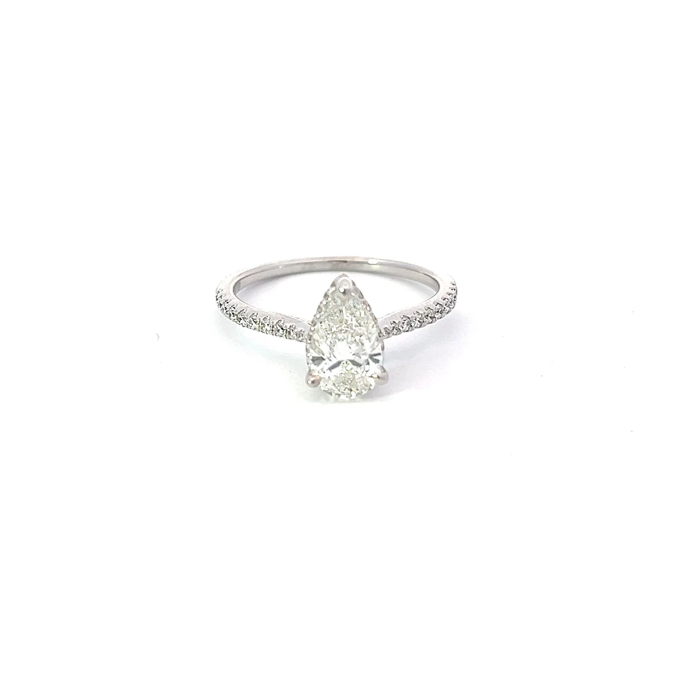 18K White Gold 1.25cttw Pear Shape and Hidden Halo Lab Grown Diamond Engagement Ring