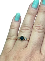 10K Yellow Gold London Blue Topaz and Diamond Ring, size 7