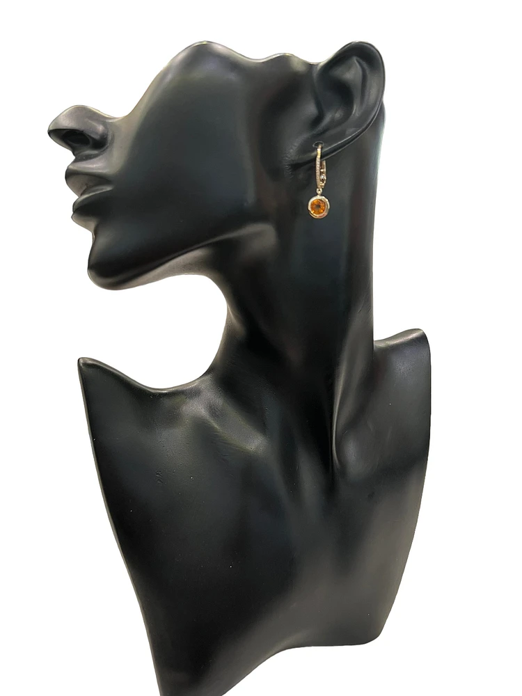 14K Yellow Gold Citrine and Diamond Dangle Earring