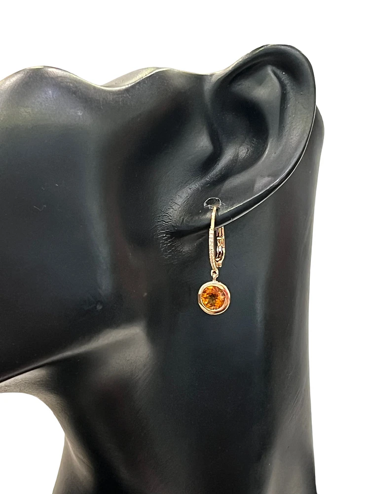 14K Yellow Gold Citrine and Diamond Dangle Earring