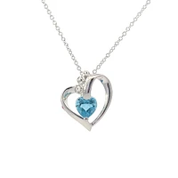 10K White Gold Blue Topaz and 0.005cttw Diamond Heart Necklace - 18 Inches