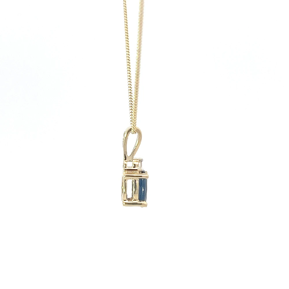 10K Yellow Gold Sapphire and Diamond Pendant - 18 inches