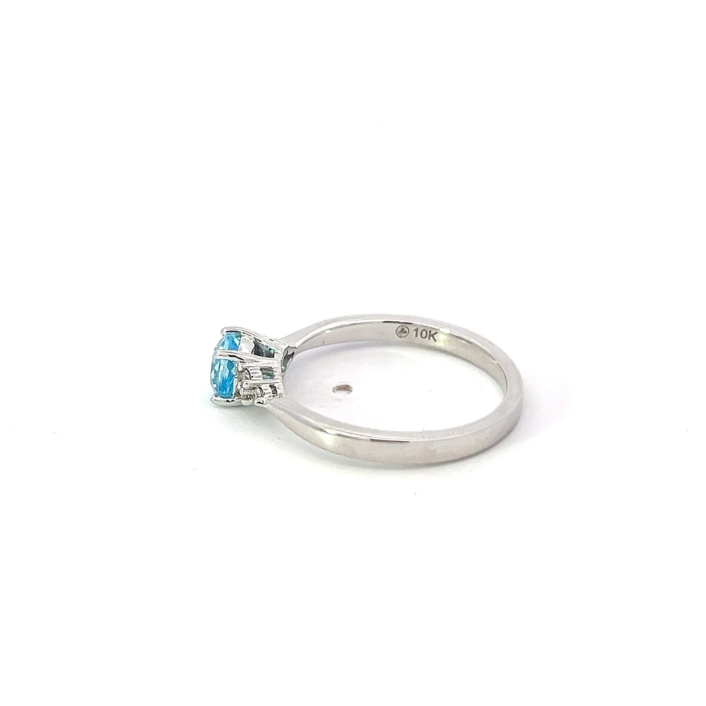 10K White Gold Blue Topaz and 0.06cttw Diamond Ring - 6