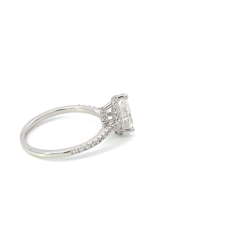 18K White Gold 1.25cttw Pear Shape and Hidden Halo Lab Grown Diamond Engagement Ring