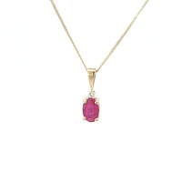 10K Yellow Gold Ruby and Diamond Necklace, 18"
