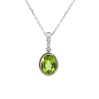 14K White Gold 1.35cttw Peridot and 0.06cttw Diamond Necklace - 18 Inches
